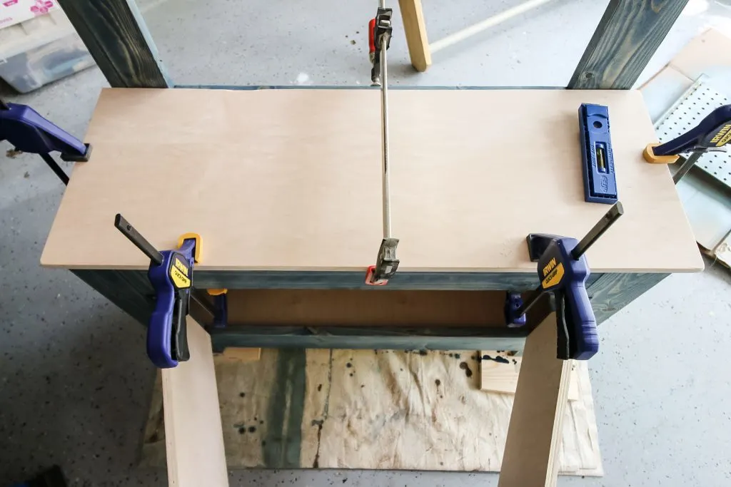 Gluing top to toddler workbench