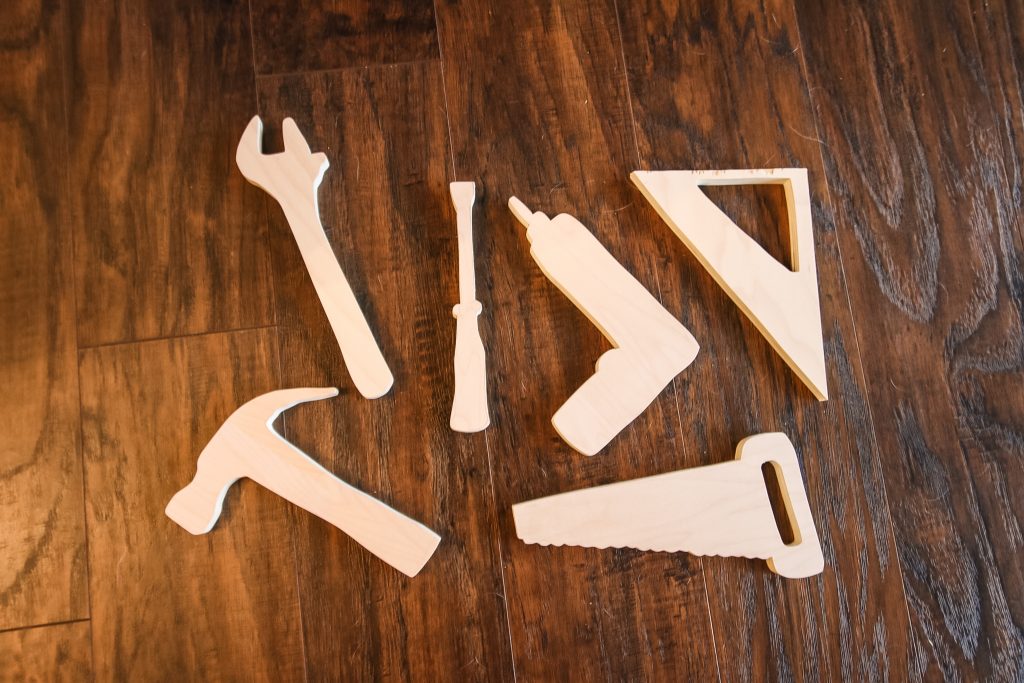 Cut out wooden tool toy set