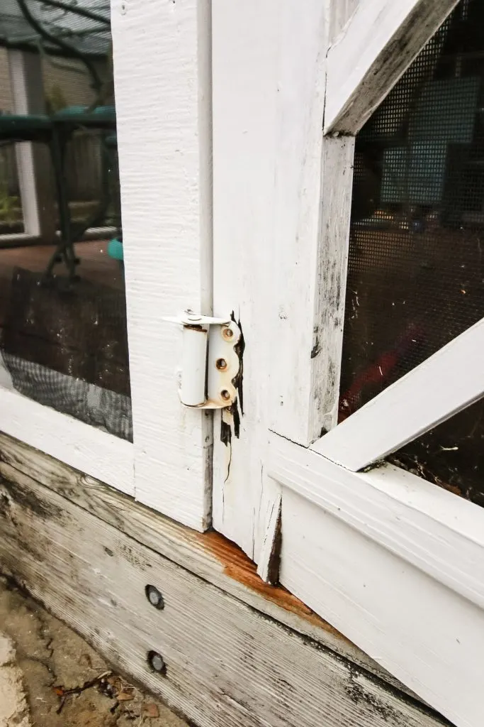 Dry rot on door hinge