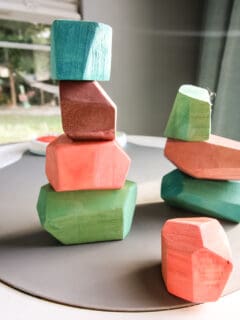 DIY wooden balancing stones stacked up