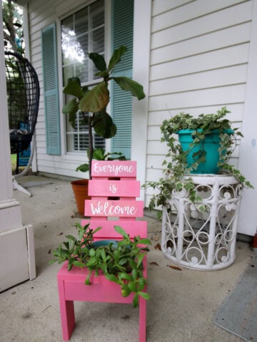 DIY chair planter with a stenciled design