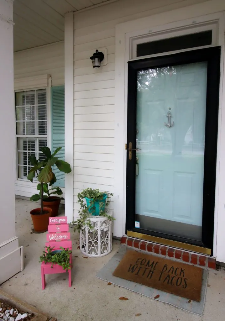 DIY chair planter with a stenciled design