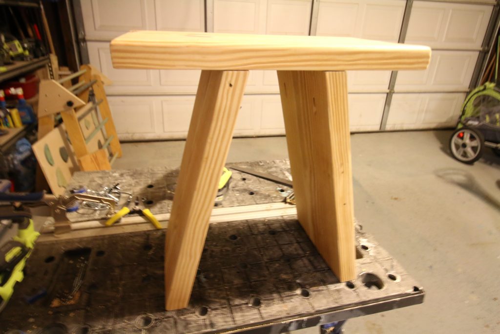 DIY wooden shower stool before adding stretcher