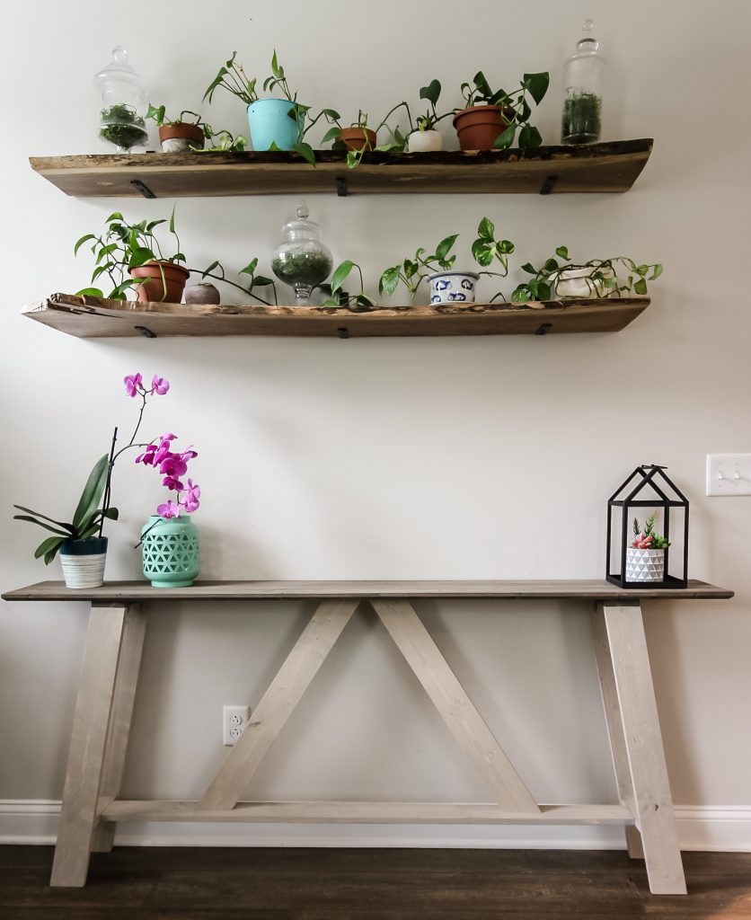 Final full shot of DIY farmhouse style console table