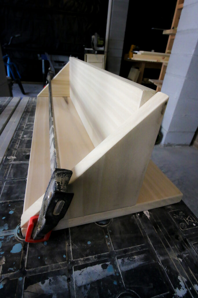 DIY entry shelf clamped