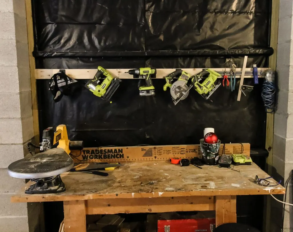 Tool holder hanging over the workbench
