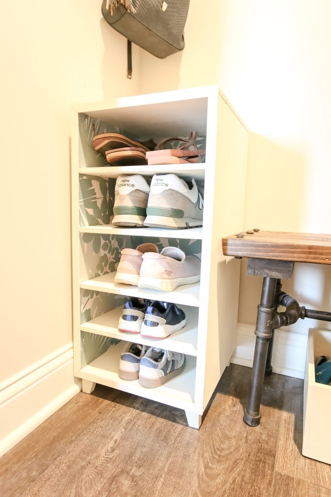 DIY shoe shelf in place