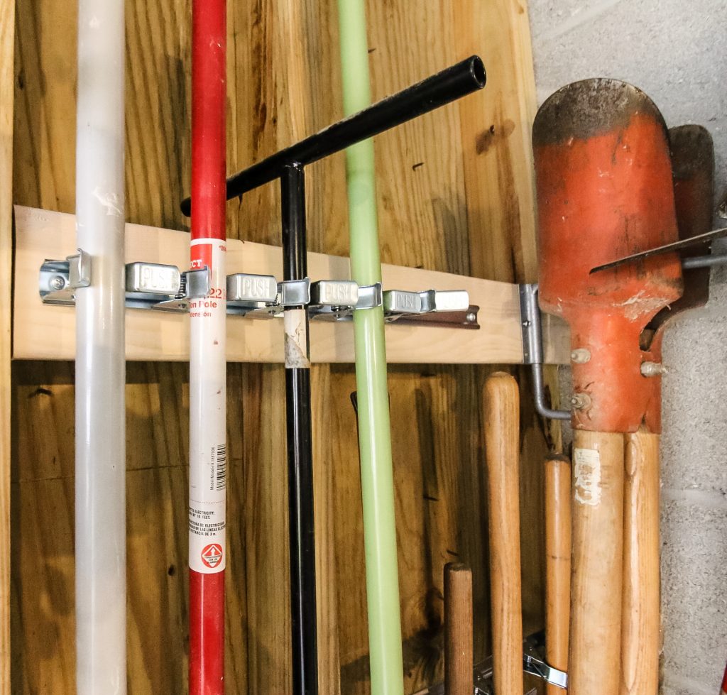 set of clips to hold shovels and rakes in garage