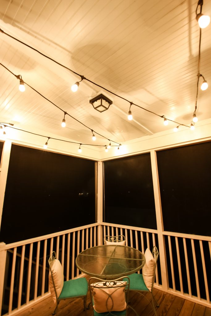 cafe lights on a screened porch