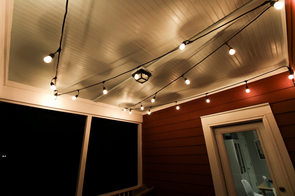 cafe lights on a screened porch