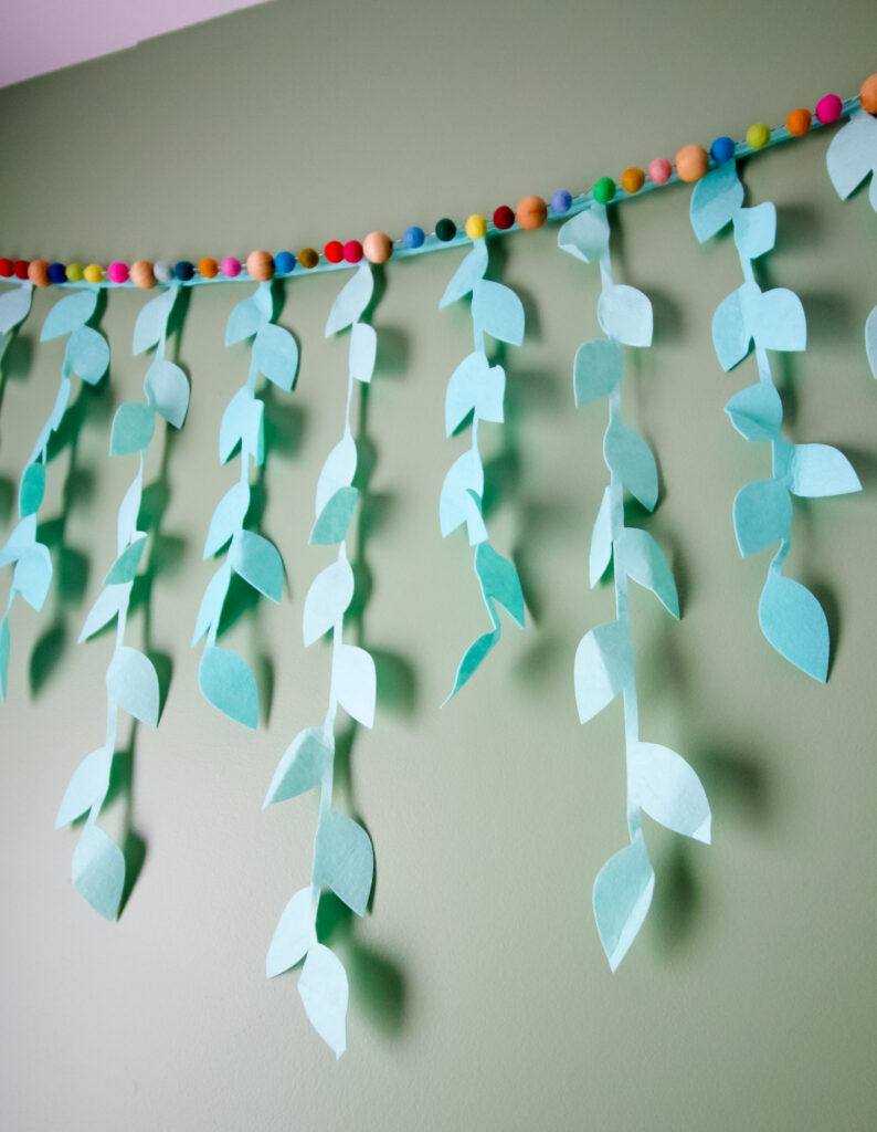 felt ball garland on felt leaf garland