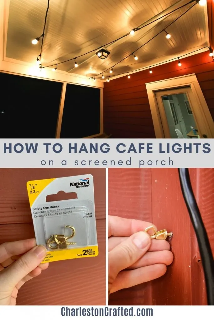 how to hang cafe lights on a screened porch