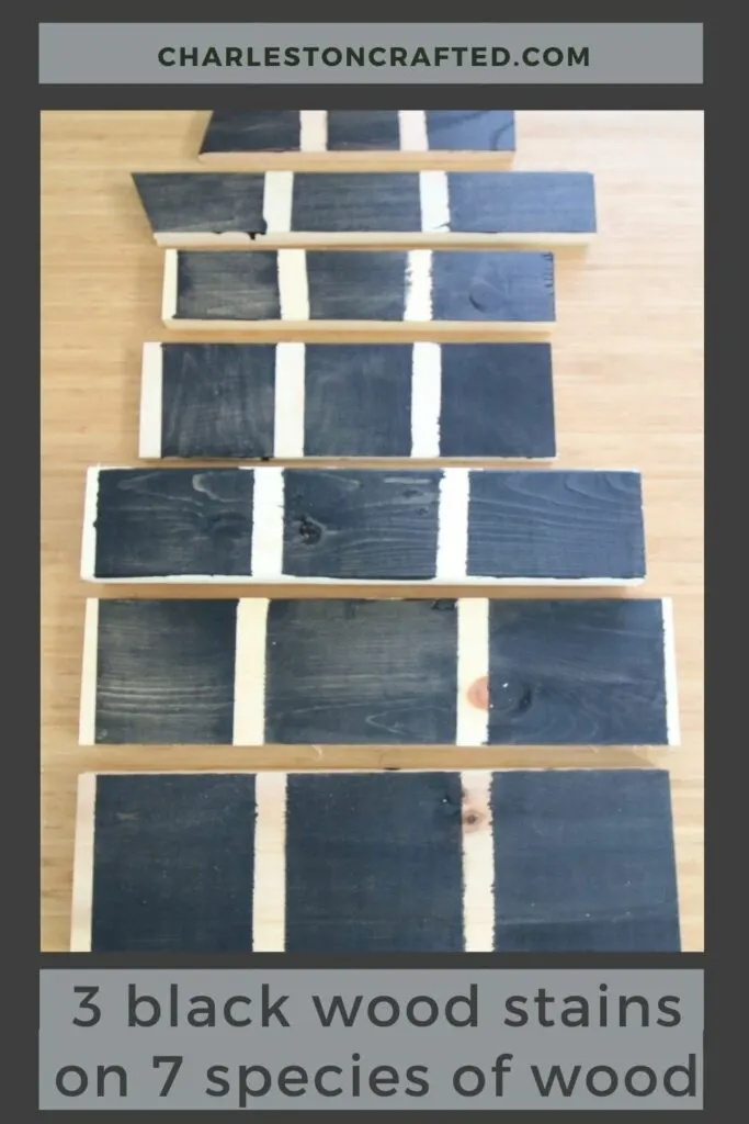 3 black wood stains on 7 types of wood