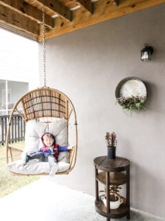 hanging swing on a covered patio