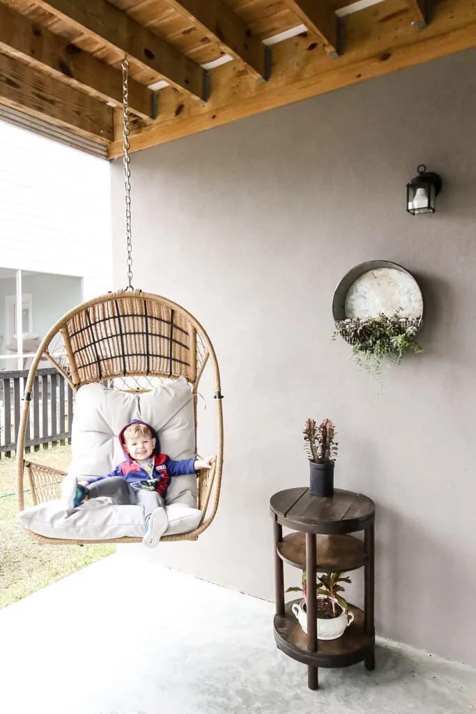 hanging swing on a covered patio