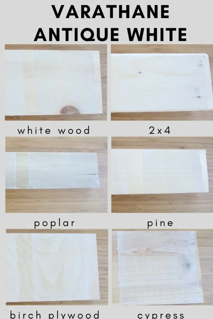 Varathane antique white on different types of wood