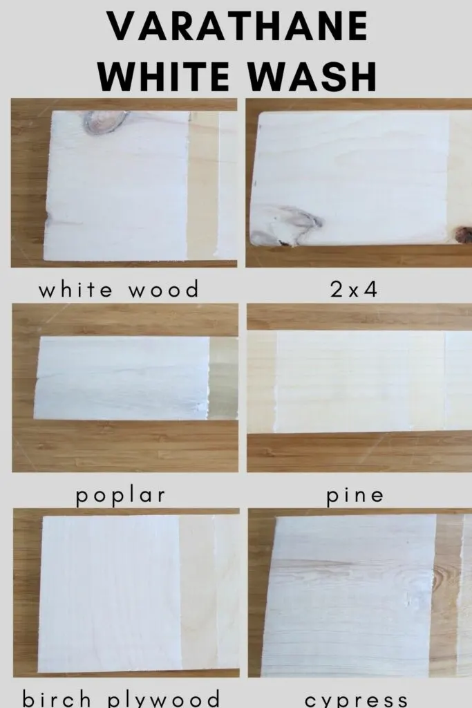 varathane white wash of different types of wood