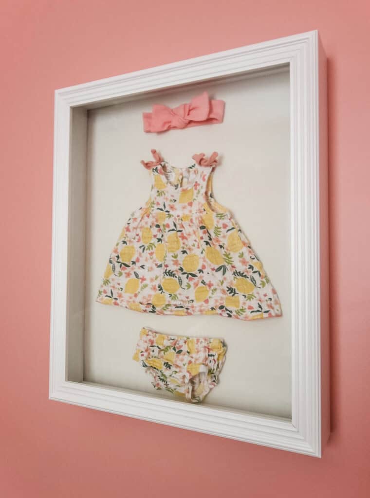 DIY newborn hospital outfit shadow box