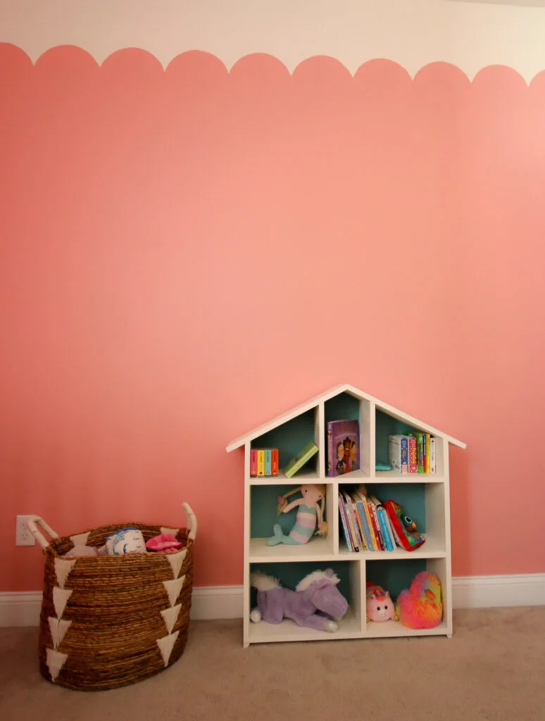 Picture of dollhouse bookshelf with scalloped wall