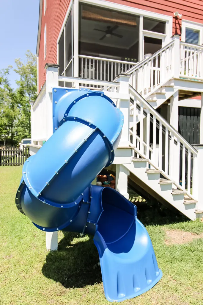 Turbo Tube Slide attached to backyard deck