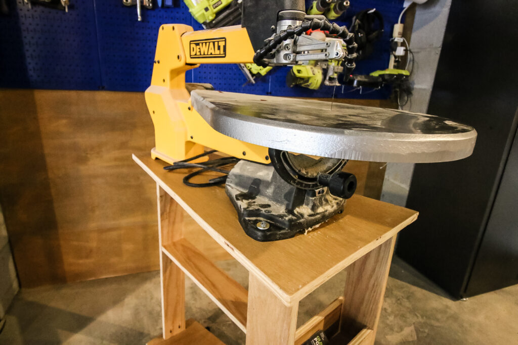 Dewalt scroll saw on rolling scroll saw stand