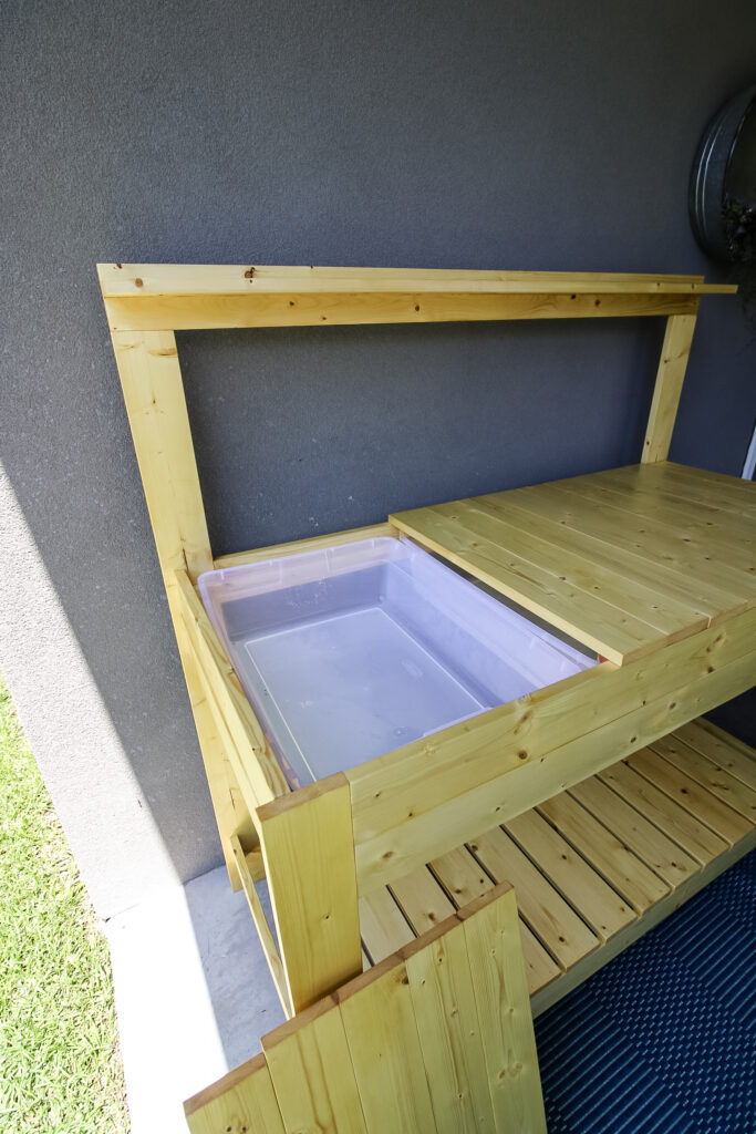 Potting bench with one counter section removed