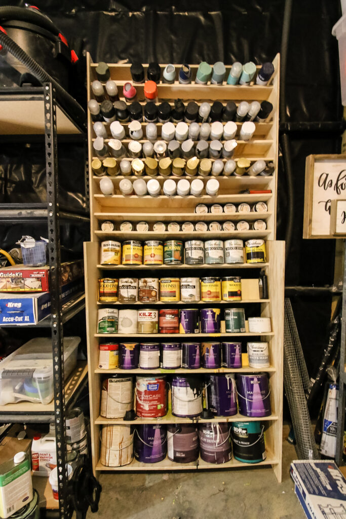 Spray paint filled up on storage rack