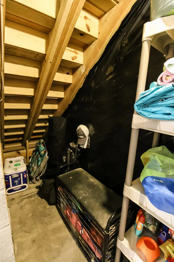 Storage under garage stairs