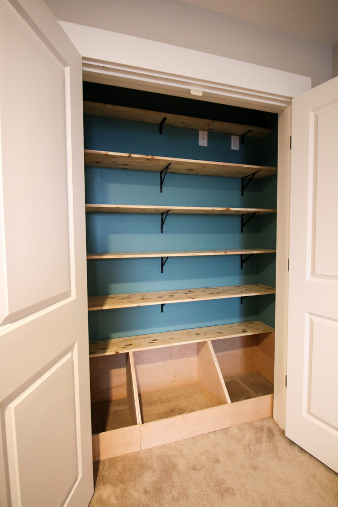 playroom closet with shelves