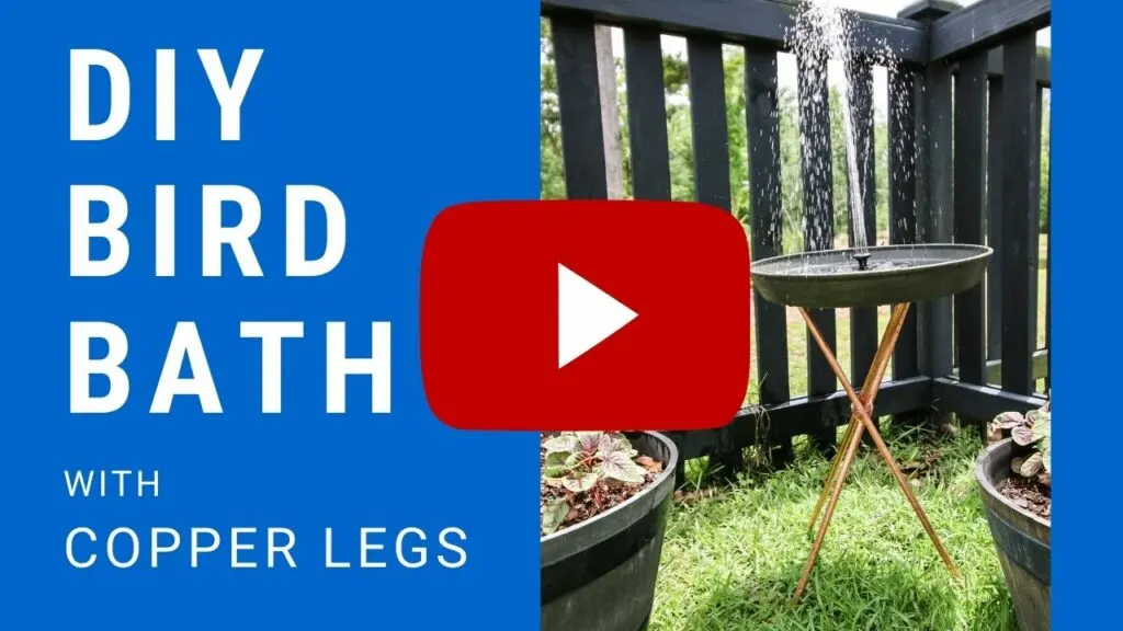 DIY bird bath with copper legs YouTube Thumbnail