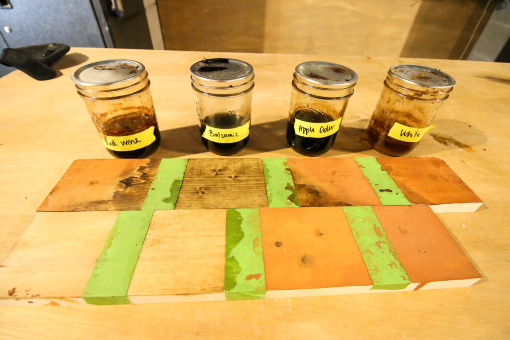 wood stained with four types of vinegar