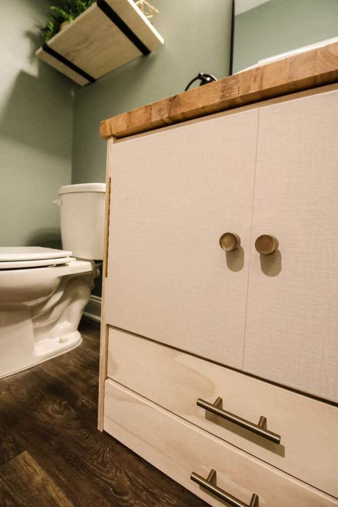 Low angle picture of pedestal sink vanity