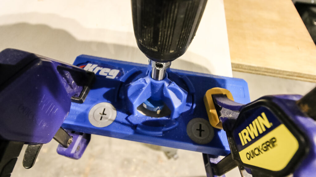 Using the Kreg Concealed Hinge Jig to drill hinge holes