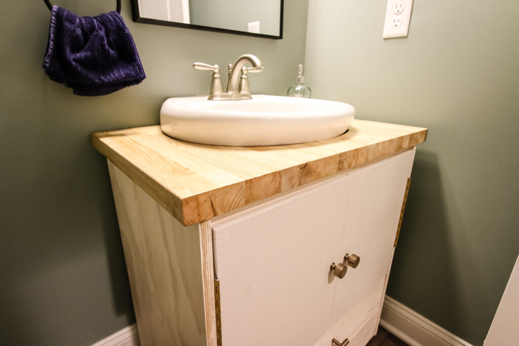 Vanity with butcher block counter