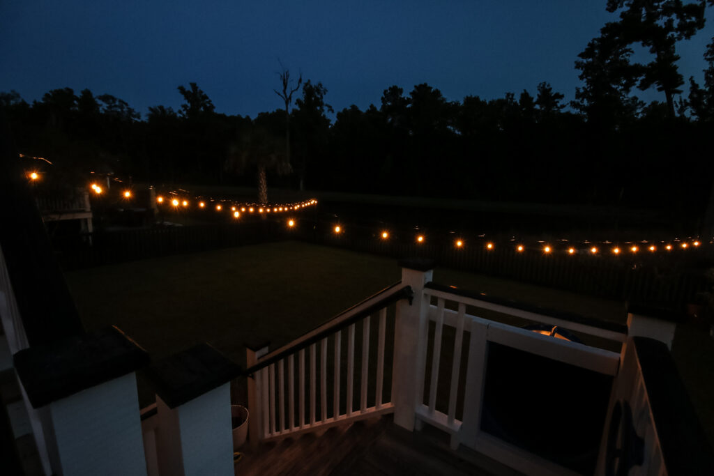 String lights in backyard