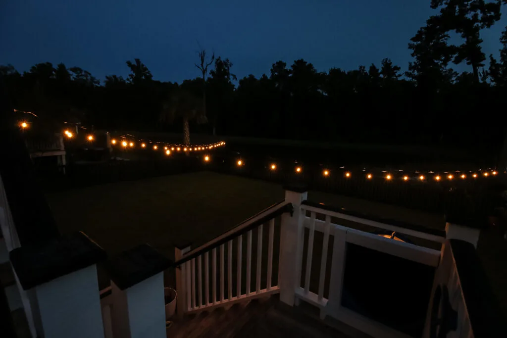 String lights in backyard