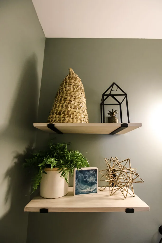 floating shelves in bathroom