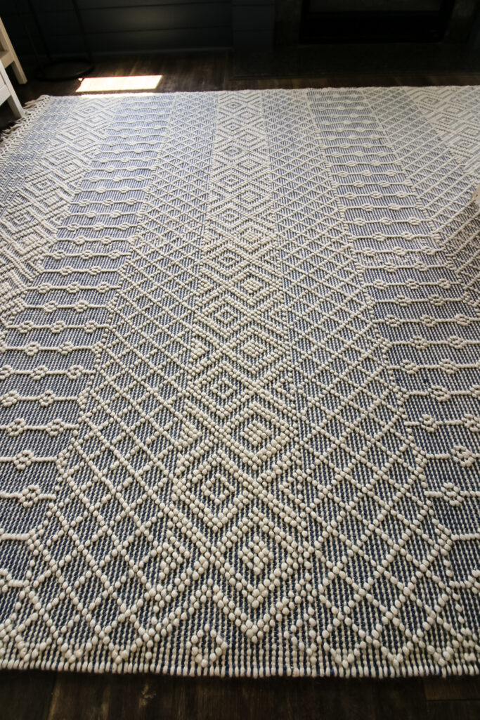 close up of blue and white rug