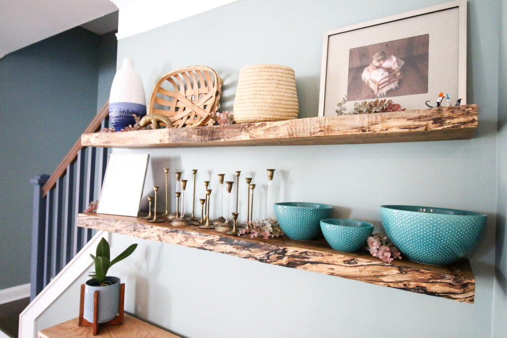 How to make DIY live edge floating shelves from a hardwood slab - Charleston Crafted