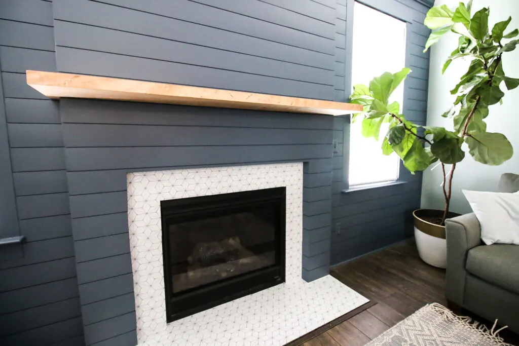 Shiplap fireplace in living room