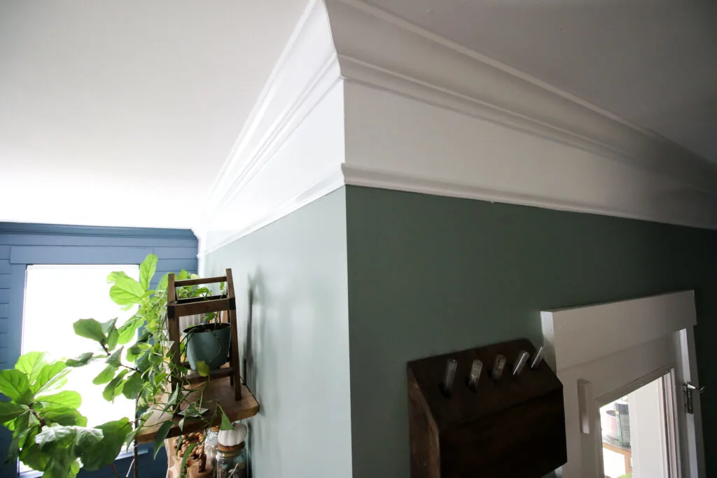 Extended crown molding with paint and base cap