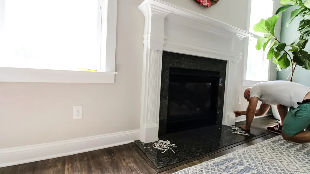 Excess caulk from fireplace