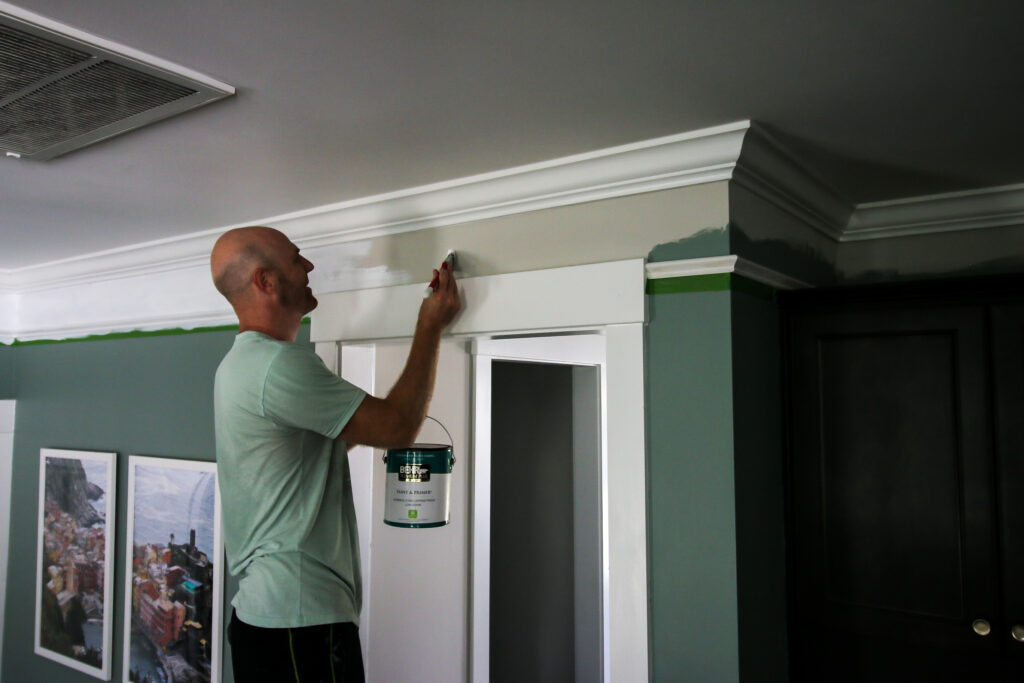 Painting area between base cap and crown molding