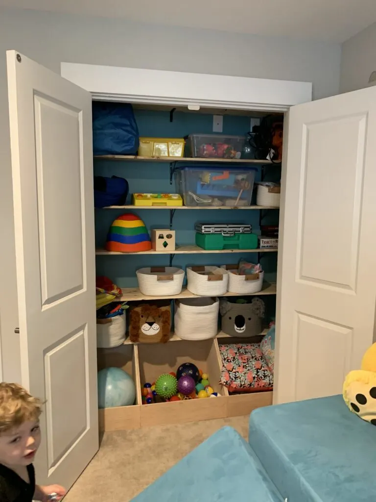playroom with organized shelves