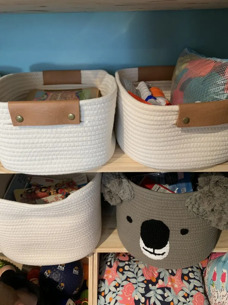 zipper bags within bins for storing toys