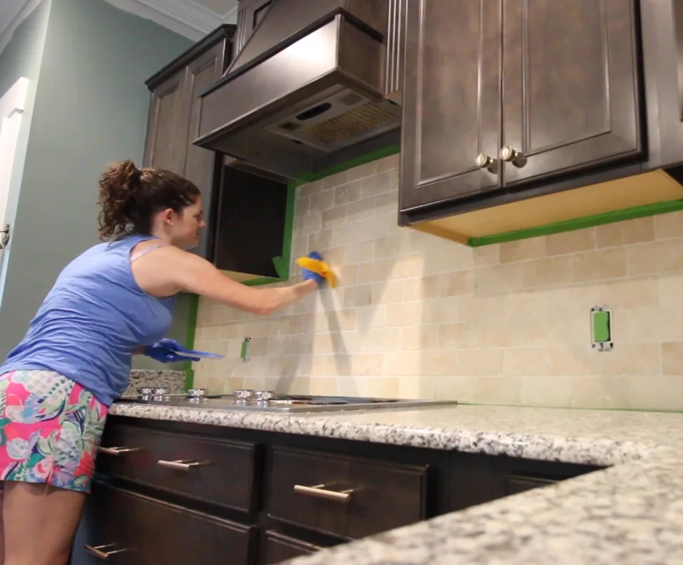 painting the tile backsplash