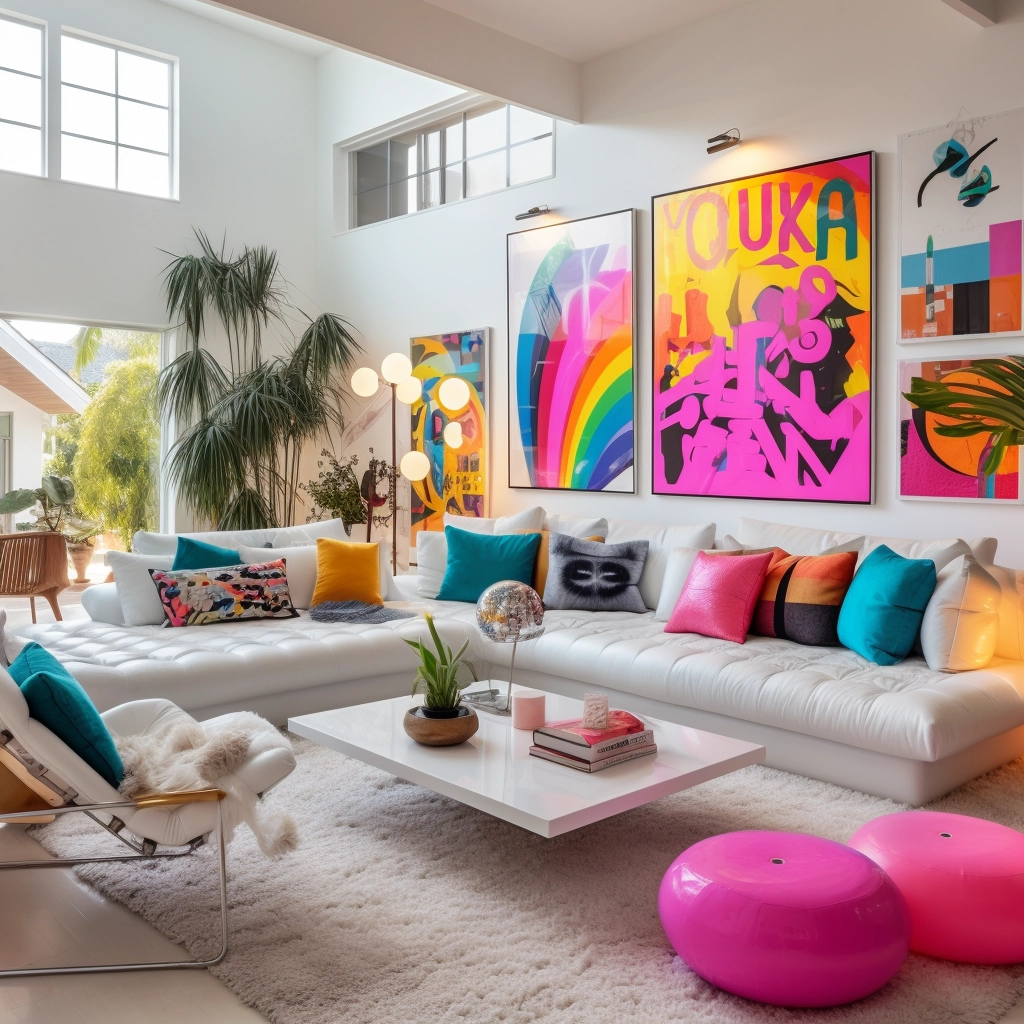 living room with neon accents