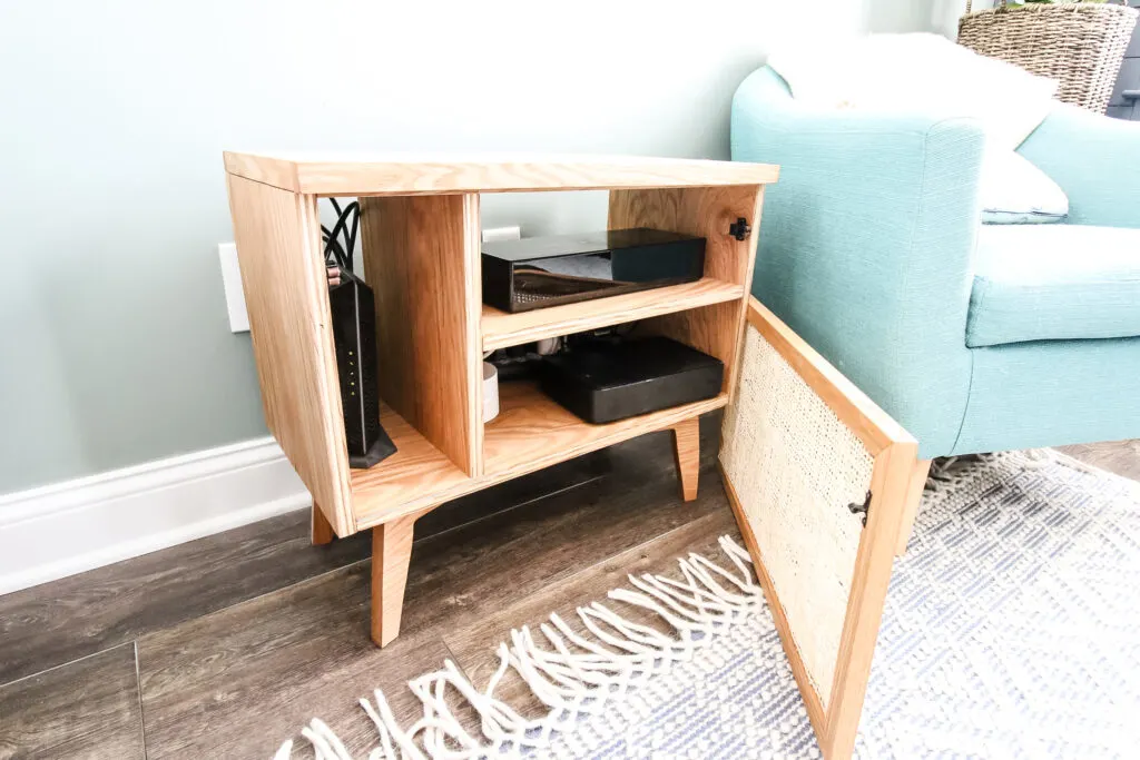 Inside side table with media accessories