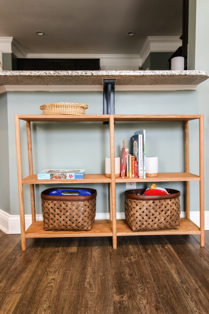 Straight on view of dowel rod bookshelf