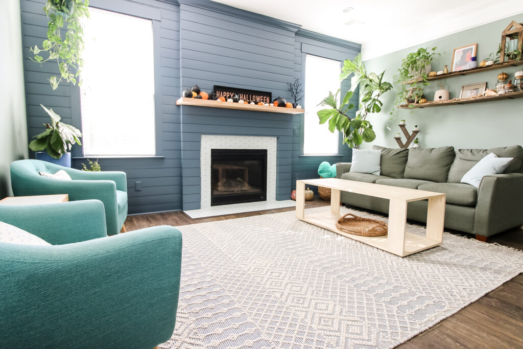 New rug and coffee table in living room